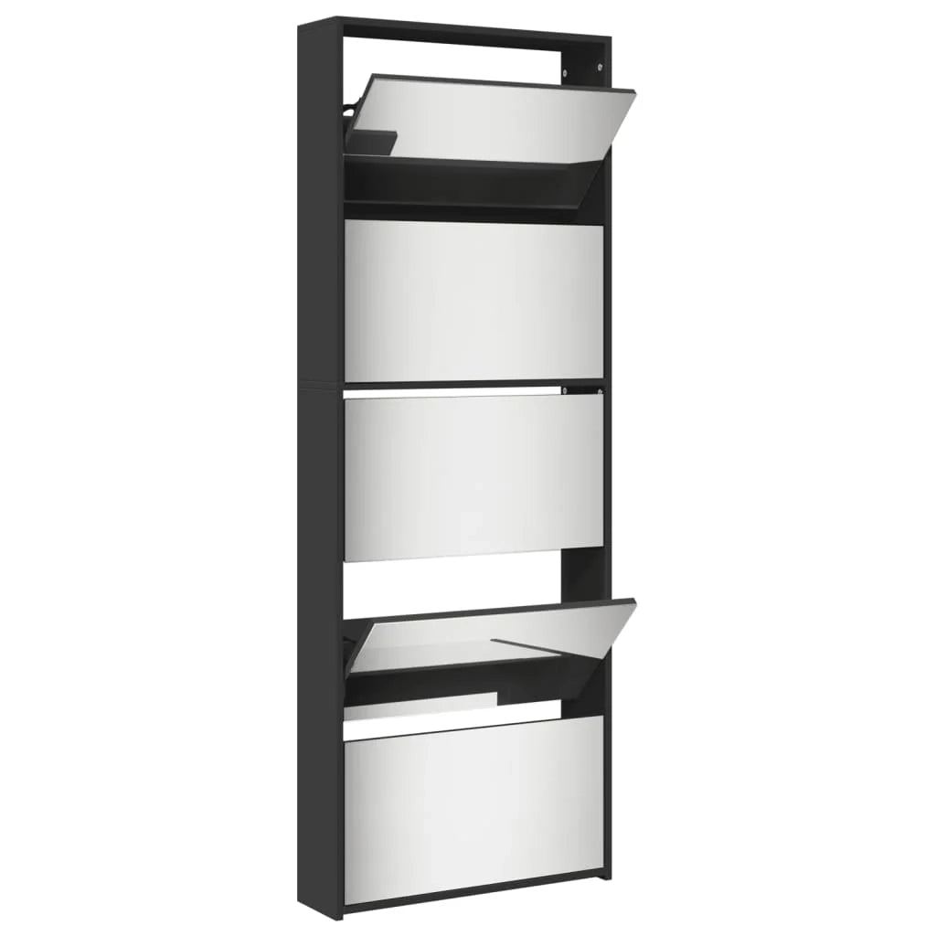 Scarpiera mobiletto portascarpe mobile ingresso/corridoio/soggiorno con specchio 5 ripiani 63 x 17 x 169,5 cm nero 02_0021414