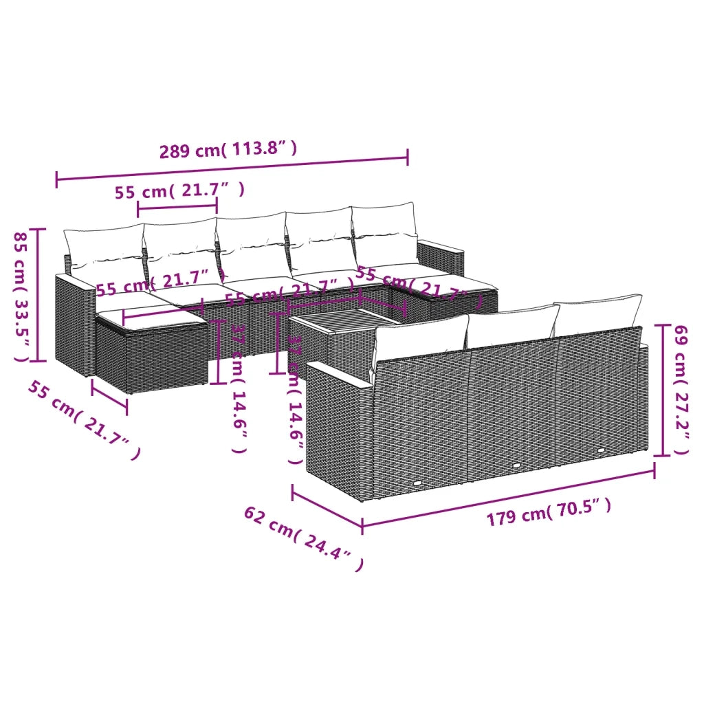 Set Divani da Giardino 11 pz con Cuscini in Polyrattan Nero 3226420