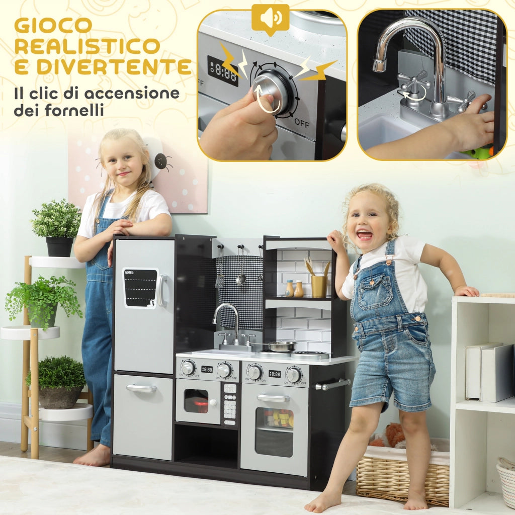 Cucina Giocattolo in Legno ¨C Xylo ¨C Set Completo con Accessori, Frigo, Lavandino, Suoni, 3-8 Anni, Marrone