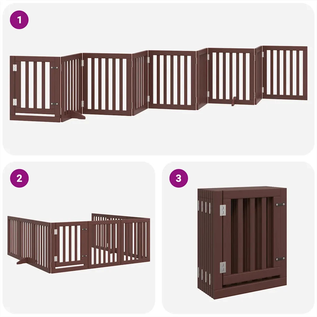 Cancello Cani Porta Pieghevole Marrone 9 Pannelli 450cm Pioppo 3155659