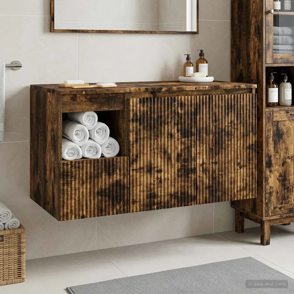 Set di mobili per il bagno 2 pz Rovere Fumo 3404119