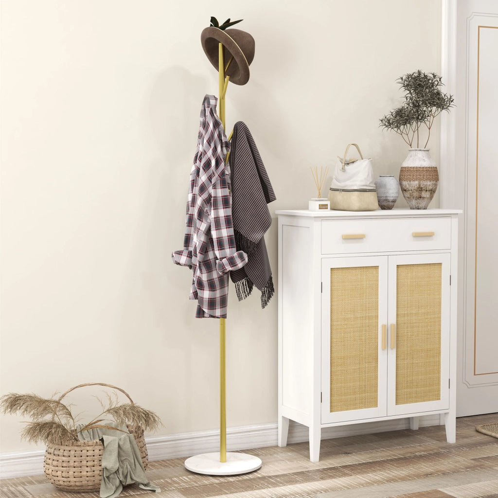 Appendiabiti Autoportante con 8 Ganci e Base in Marmo ¨C Minimal ¨C Oro, Acciaio, ?32x164cm