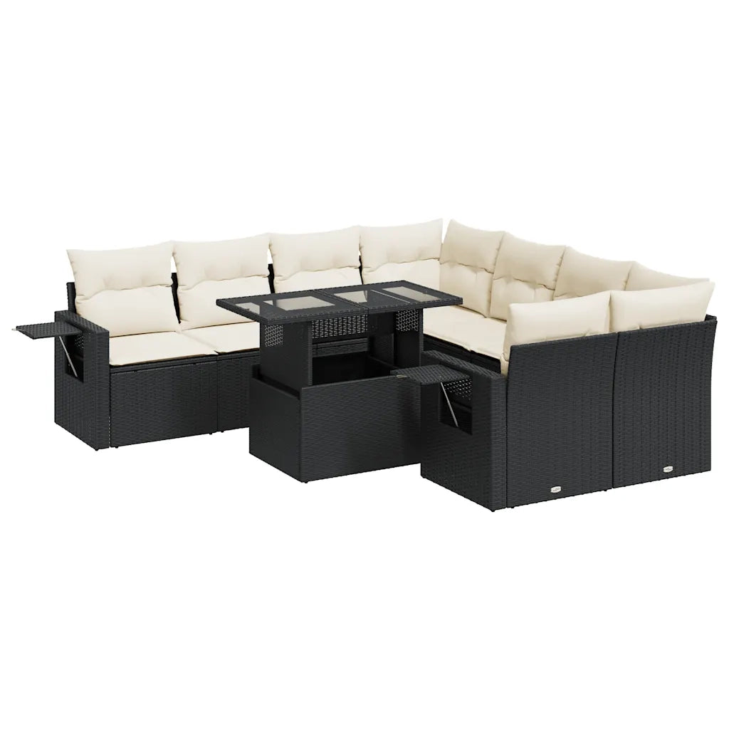 Set Divani da Giardino 9 pz con Cuscini Nero in Polyrattan 3326447