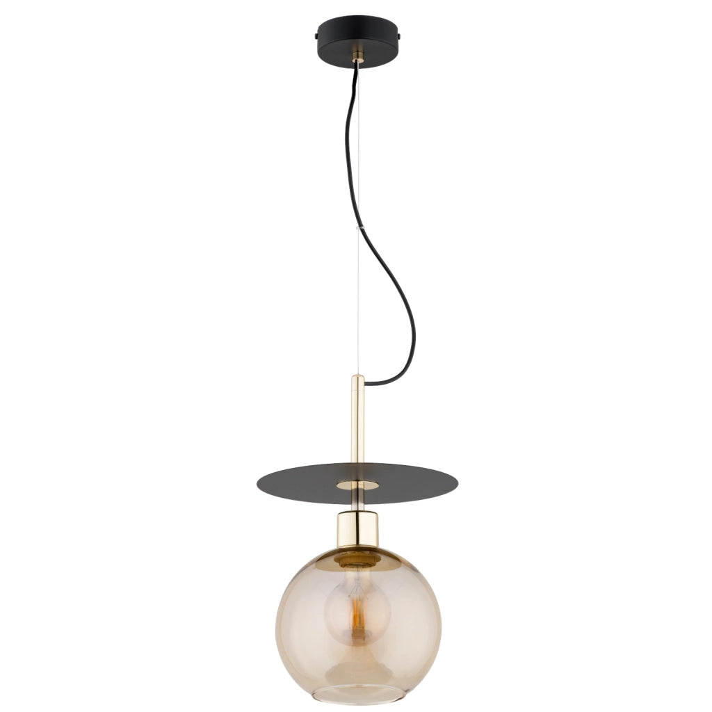Lampada sospesa moderna nero oro sfera ambra E27 QEENCY Alfa