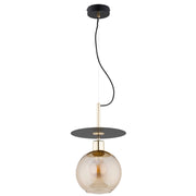 Lampada sospesa moderna nero oro sfera ambra E27 QEENCY Alfa