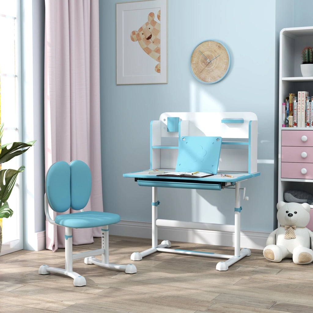 Scrivania per Bambini Regolabile con Sedia, Cassetto e Scaffale ¨C Minimal ¨C Blu