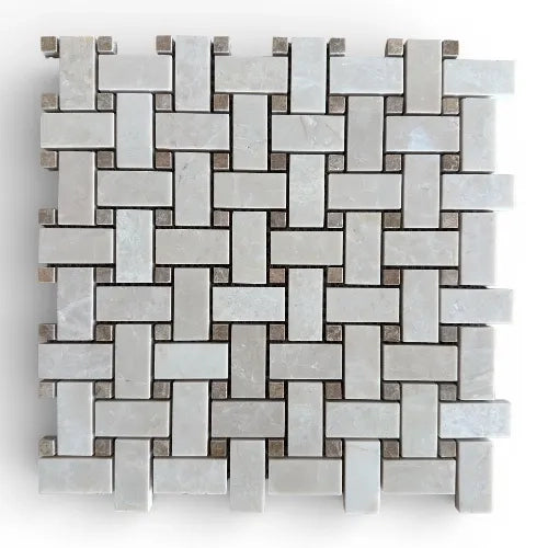 Mosaico in Marmo Beige - Emperador - Intreccio a Cestino