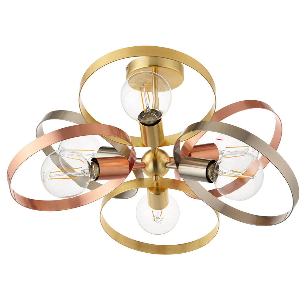 Plafoniera industriale ottone/rame 6xE27 Endon HOOP