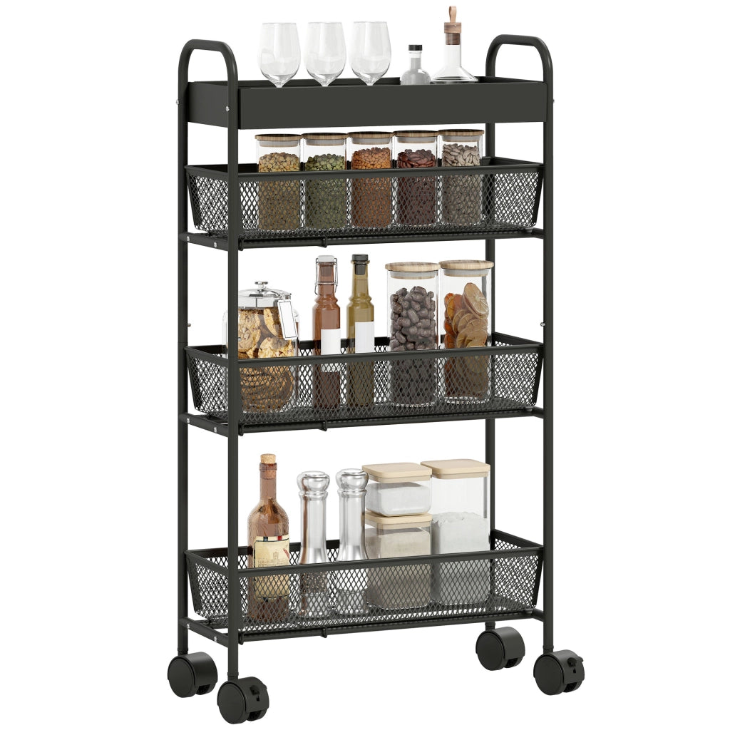 Carrello portaoggetti 4 ripiani con rotelle ¨C Xylo ¨C 3 cassetti scorrevoli metallo nero 19x43x80cm