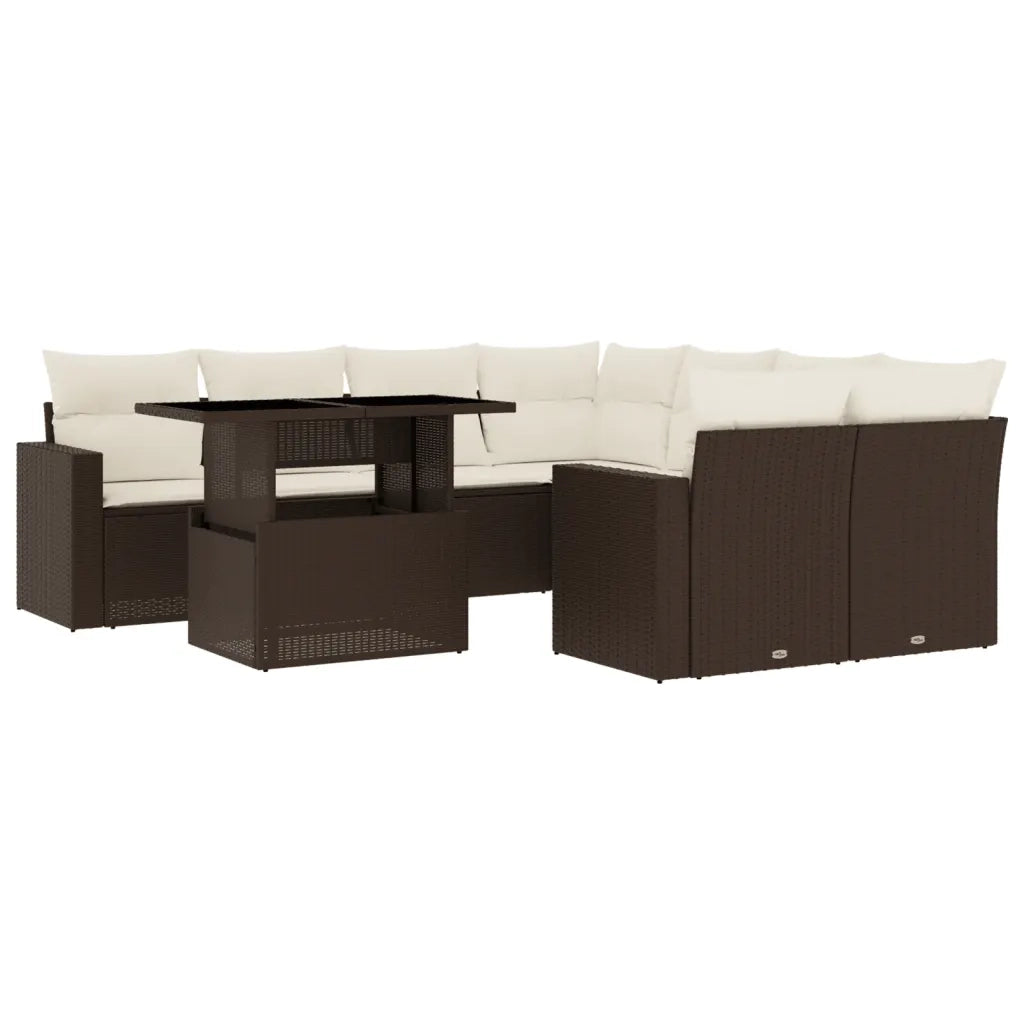 Set Divani da Giardino 9pz con Cuscini Marrone in Polyrattan 3267173