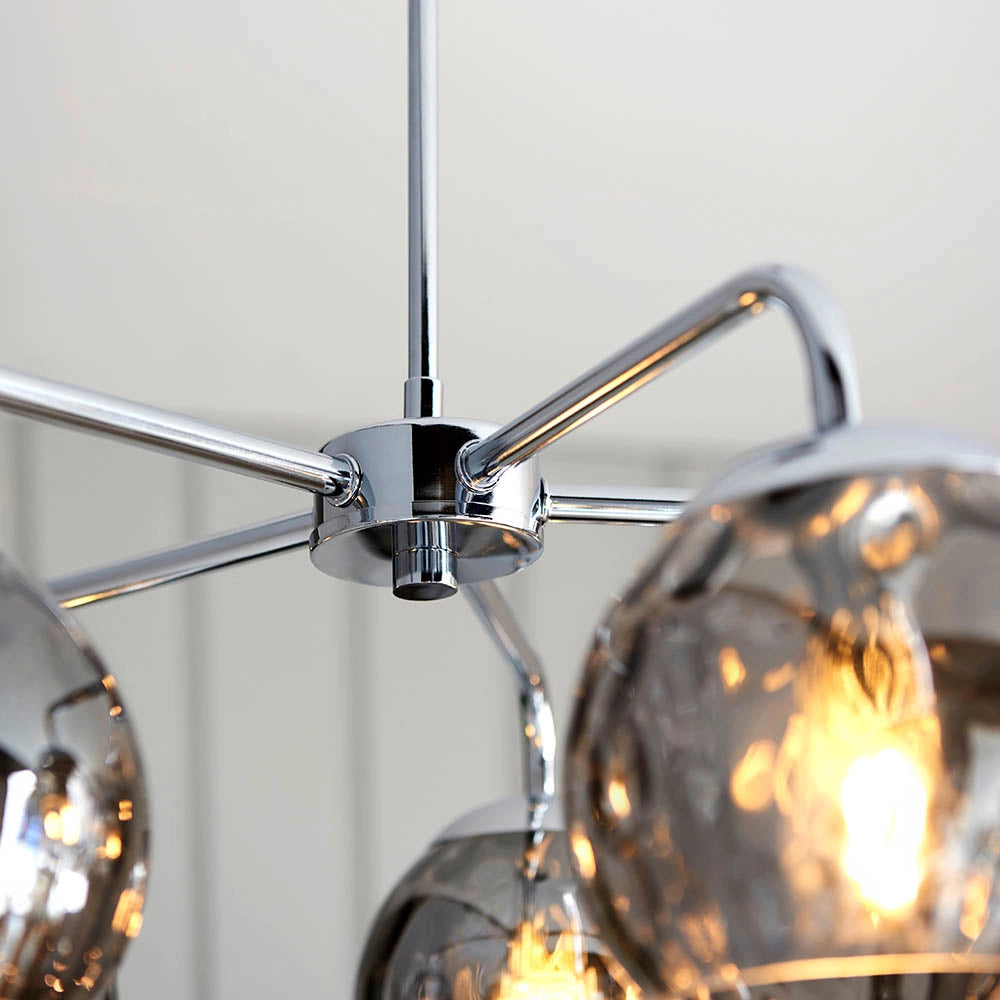 Lampadario DIMPLE Endon cromato 5 luci E14 vetro fumo