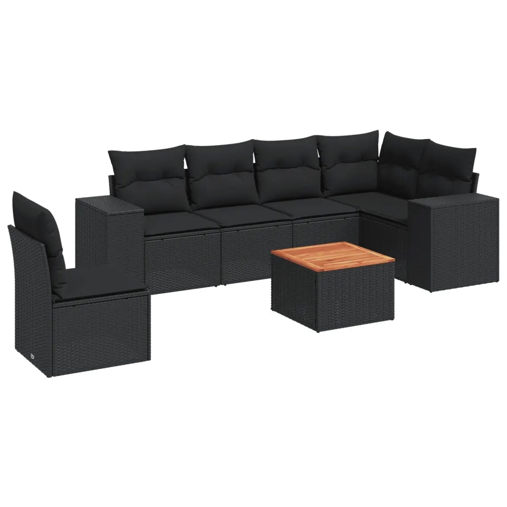 Set Divani da Giardino con Cuscini 7pz Nero Polyrattan