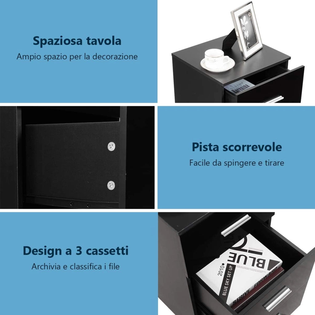Set di 2 Schedari Portadocumenti con 3 Cassetti, Armadietto Ufficio Cassetiere per Documenti, Legno (2)
