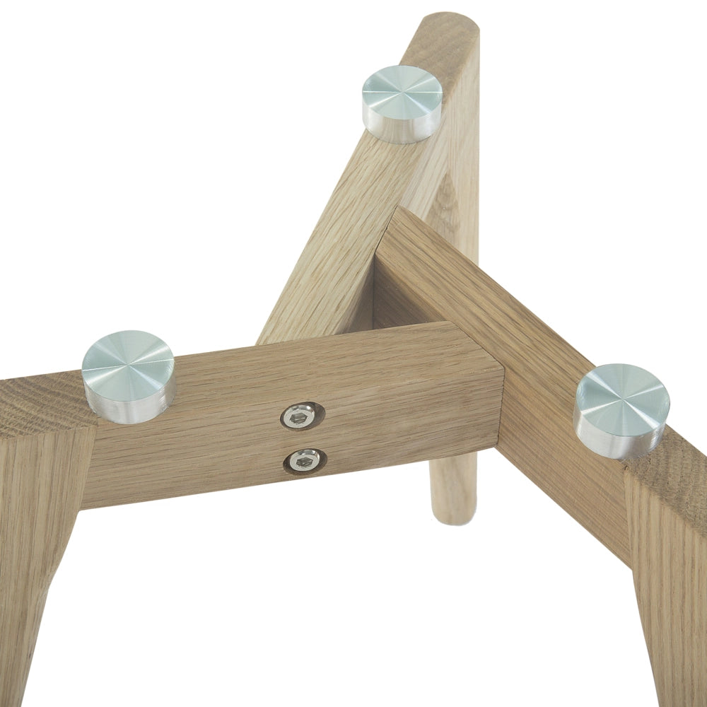 Set di 2 tavolini a nido tondi trasparenti con piano in vetro 3 gambe in legno chiaro minimalista scandinavo
