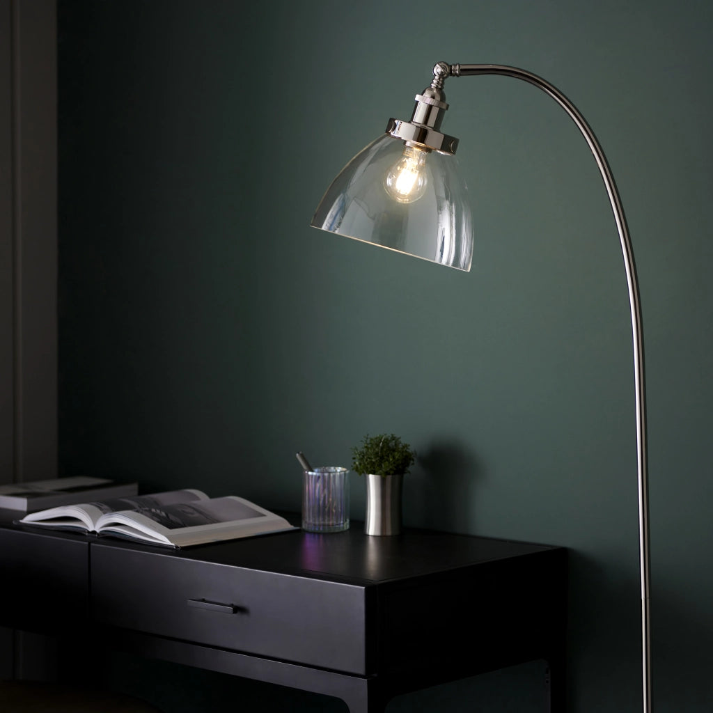 Lampada da terra industriale nichel vetro E27 Endon
