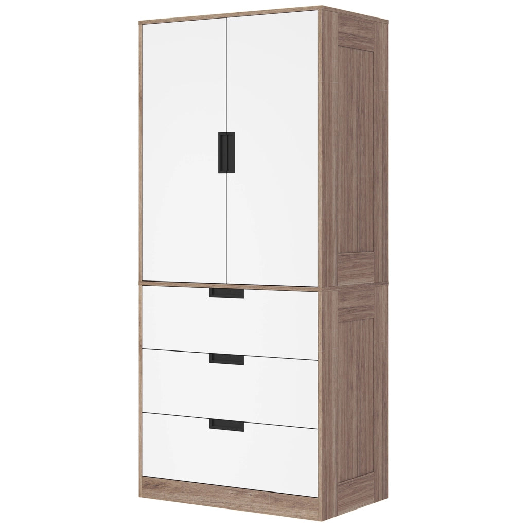 Armadio a 2 ante con 3 cassetti e appendiabiti ¨C Minimal ¨C marrone