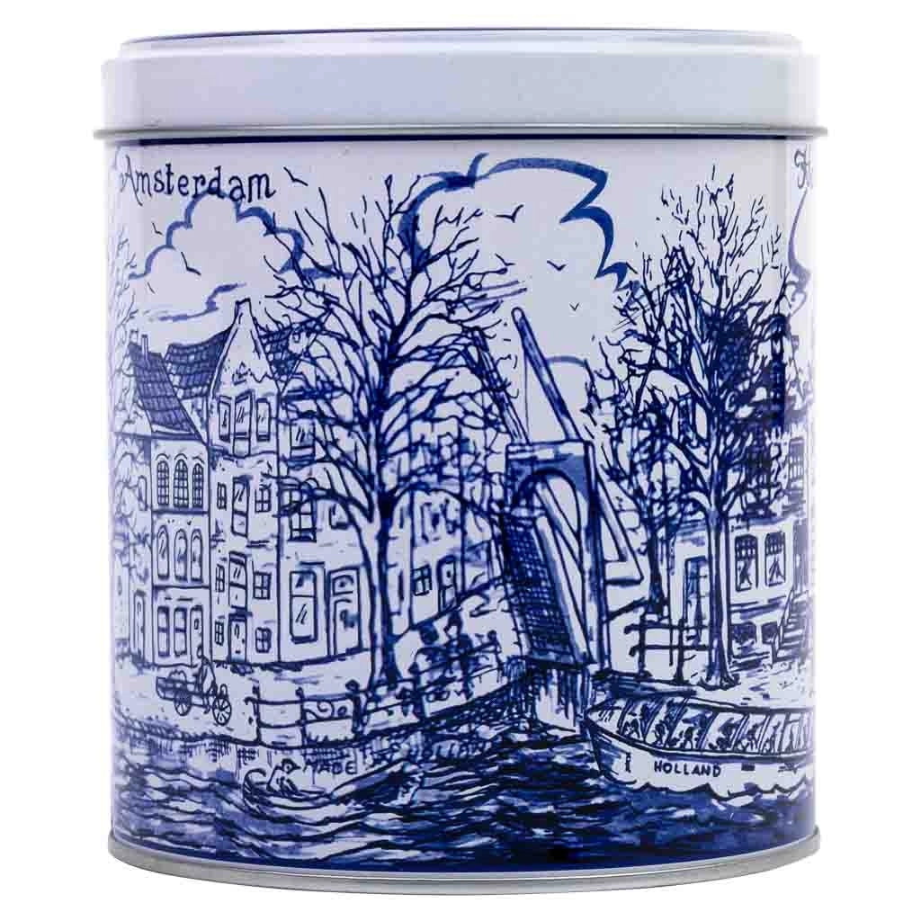Contenitore in metallo blu e bianco D10x11,5h cm