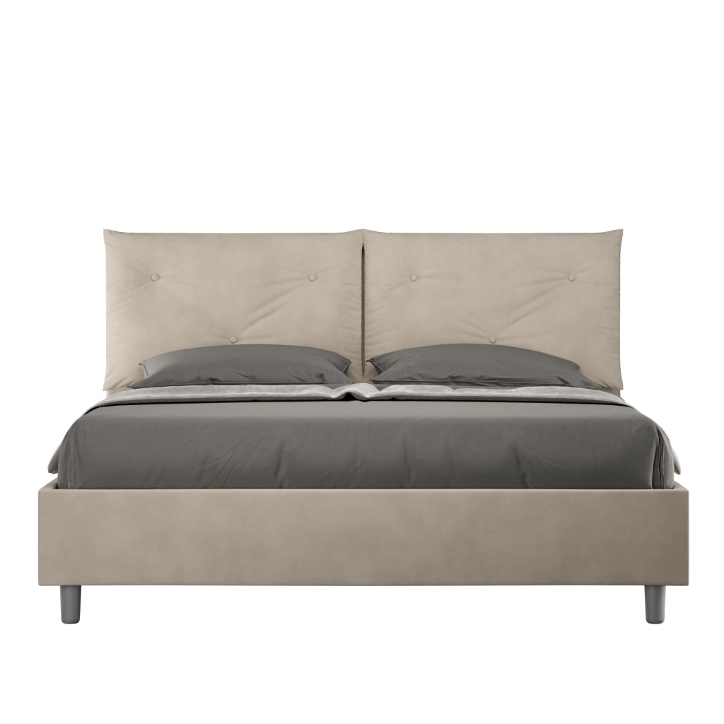 BS COM Letto queen size contenitore imbottito 150x190 microfibra sabbia Large
