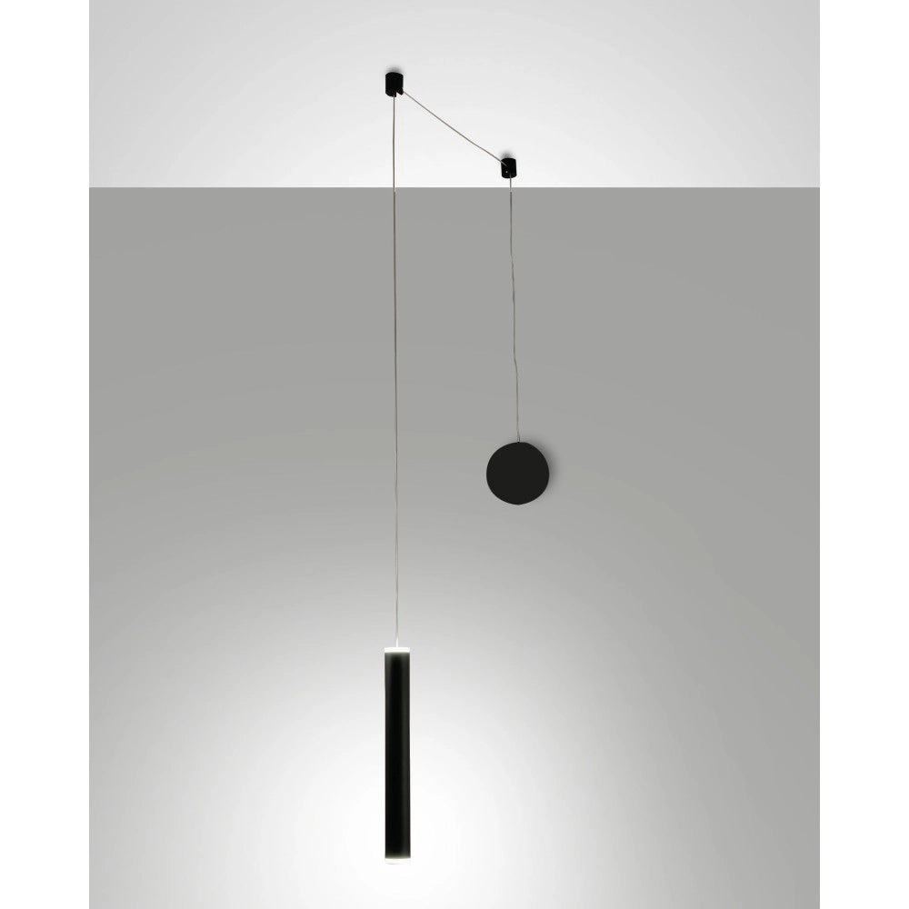 Lampada a sospensione decentrata Prado nero opaco - Fabas Luce - LED 6,5W dimmerabile - Montaggio con decentramento