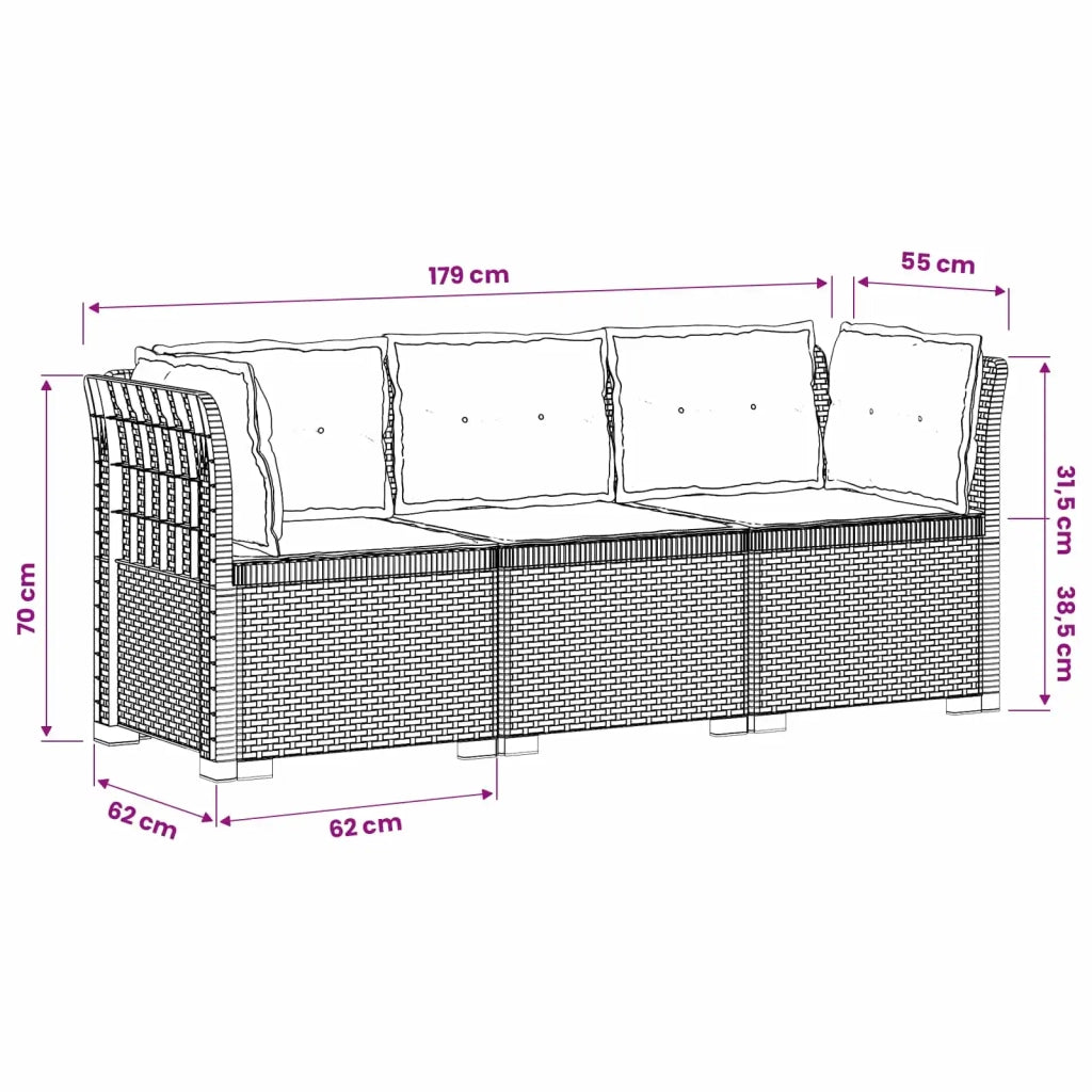 Divano da giardino 3 posti con cuscini in look rattan PP 3443839