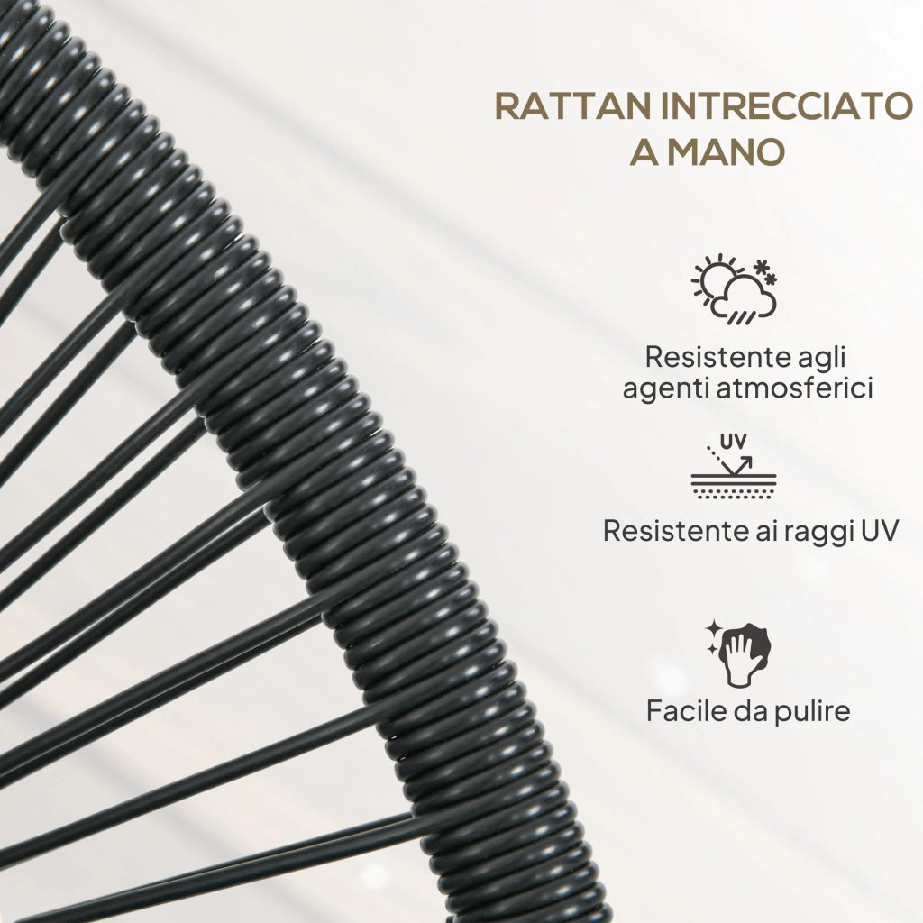 Divano da Giardino 2 Posti in Rattan PE e Acciaio con Cuscini e Braccioli, 132x72x83 cm, Nero