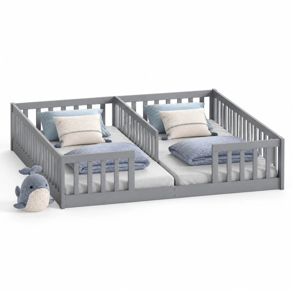 Letto per bambini con sponde di sicurezza; 90x200 cm; pino e MDF; grigio