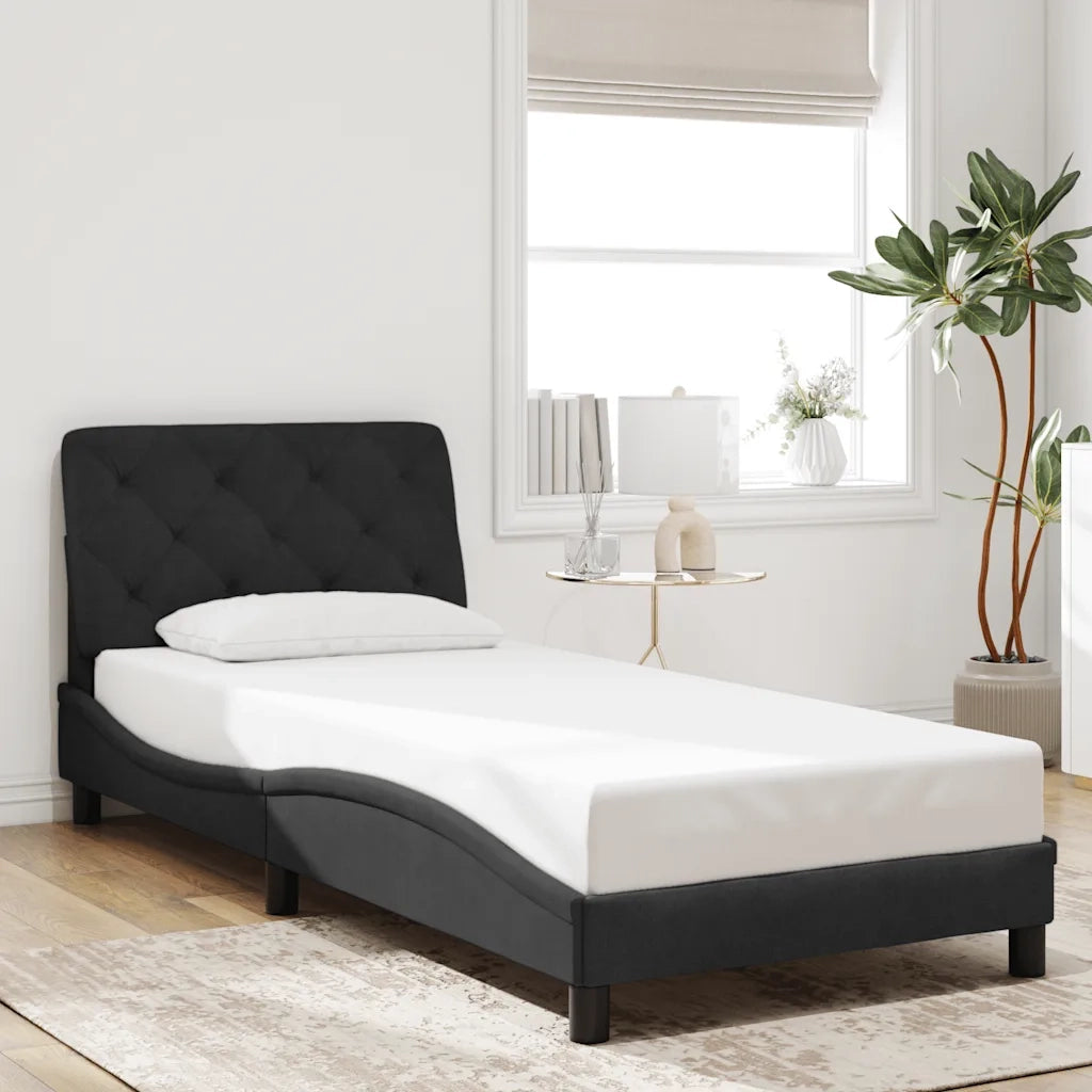 Letto singolo | Letto per adulti | Giroletto senza Materasso Nero 90x190 cm in Velluto