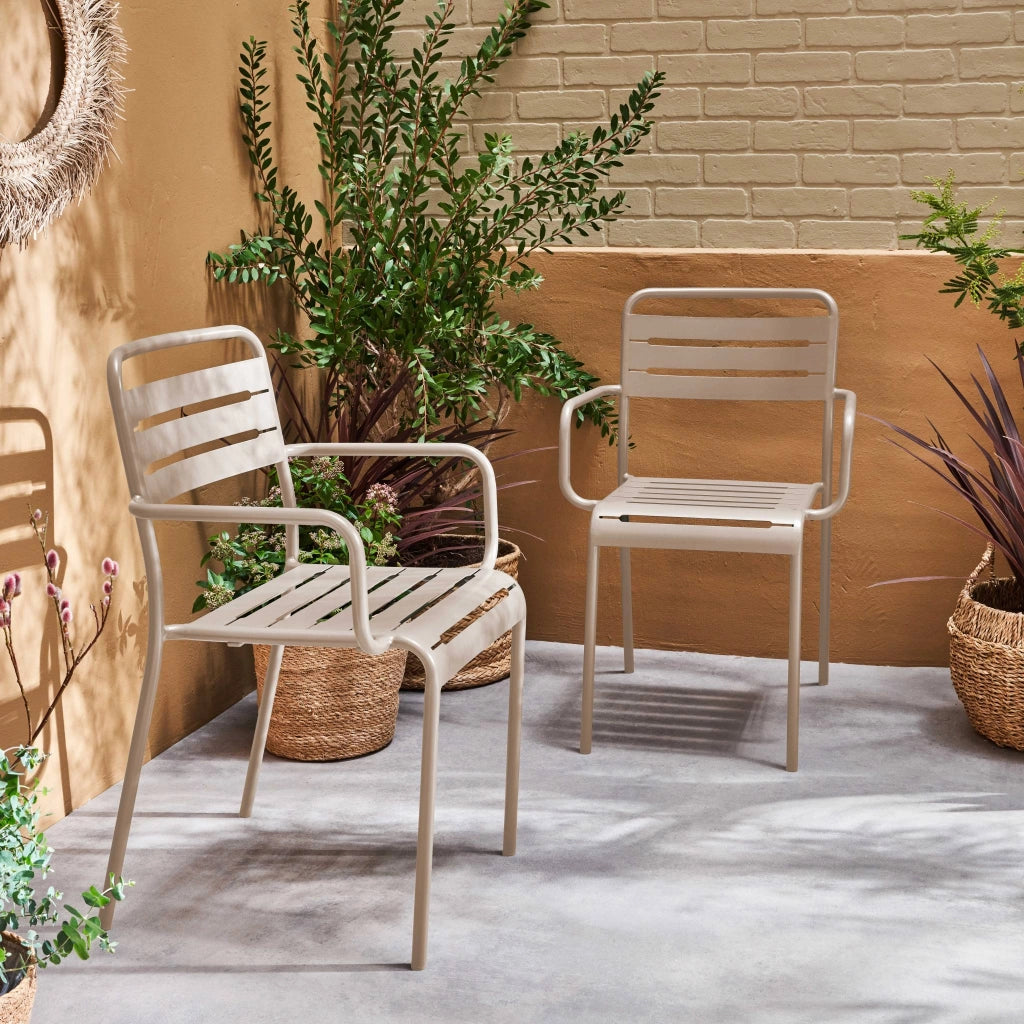 set 2 sedie da giardino bistrot in acciaio, beige