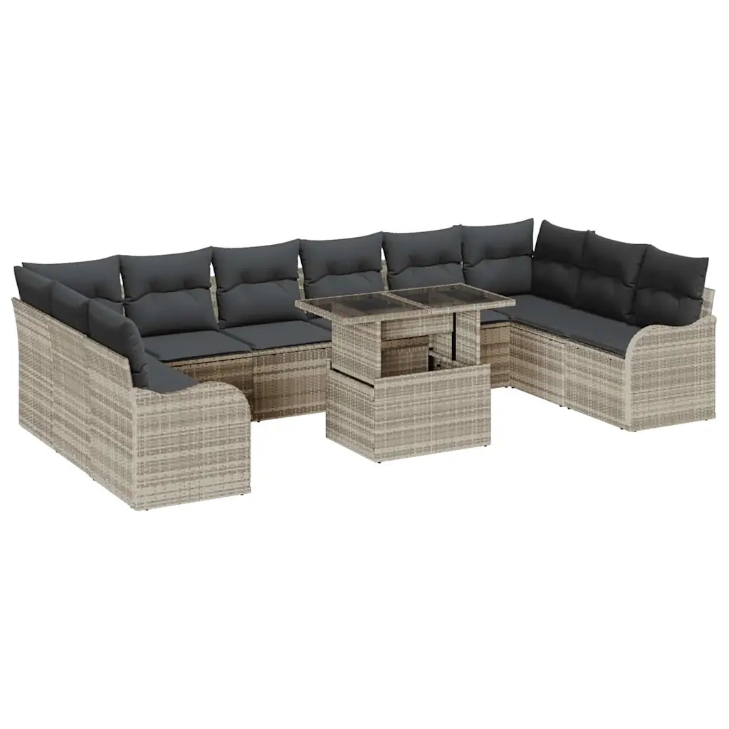 Set Divano da Giardino 11 pcs Grigio chiaro Poly Rattan