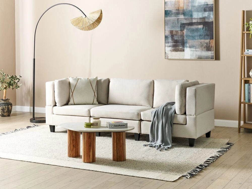 Divano moderno modulare a 3 posti imbottito tessuto poliestere beige chiaro con schienale imbottito stile moderno classico
