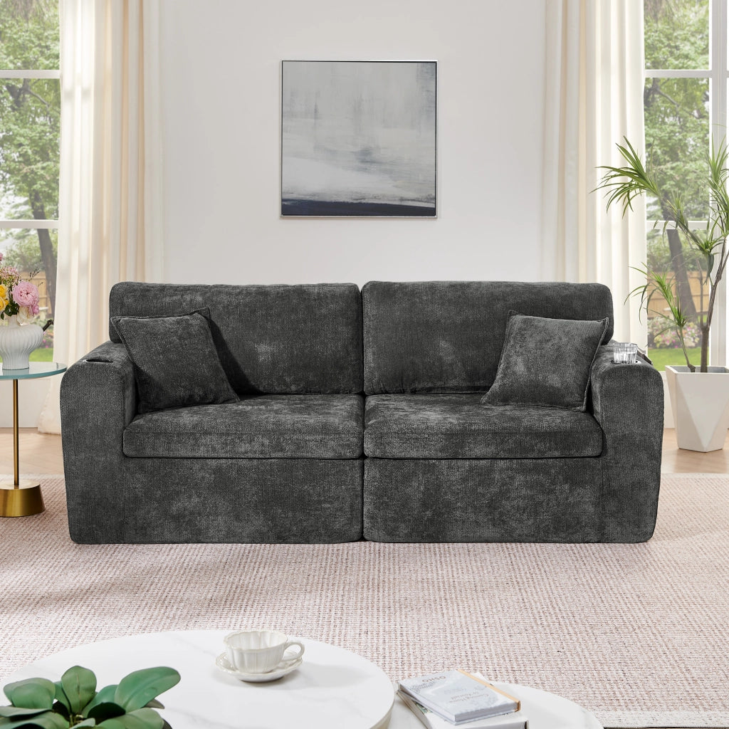 Divano 2 Posti Relax in Chenille con Cuscini ¨C MINIMAL ¨C Nero