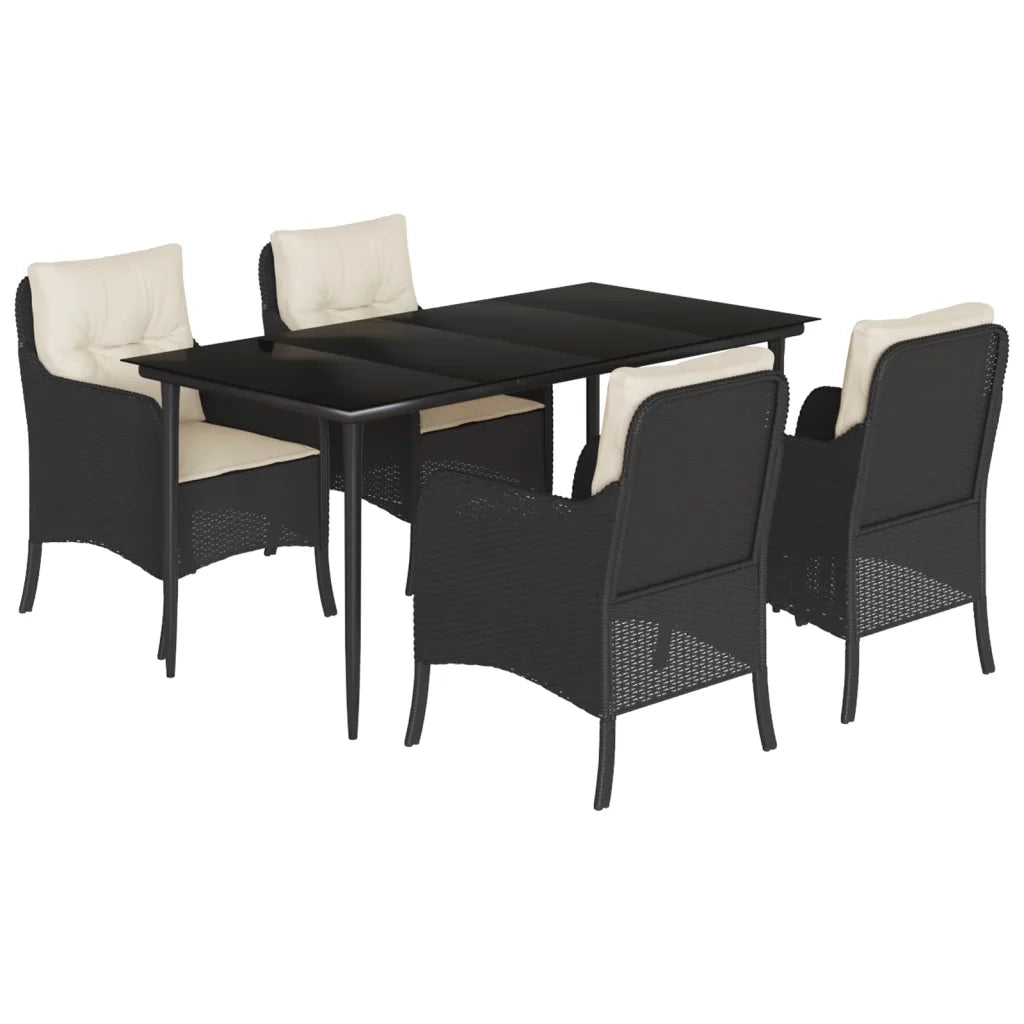 Set da Pranzo da Giardino 5 pz Nero con Cuscini in Polyrattan