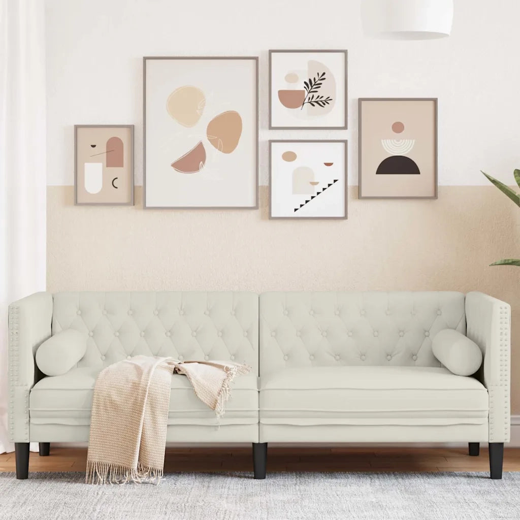 Divano Chesterfield con Rinforzi 3 Posti-Sofa 3 Posti-Divanetto Crema in Velluto