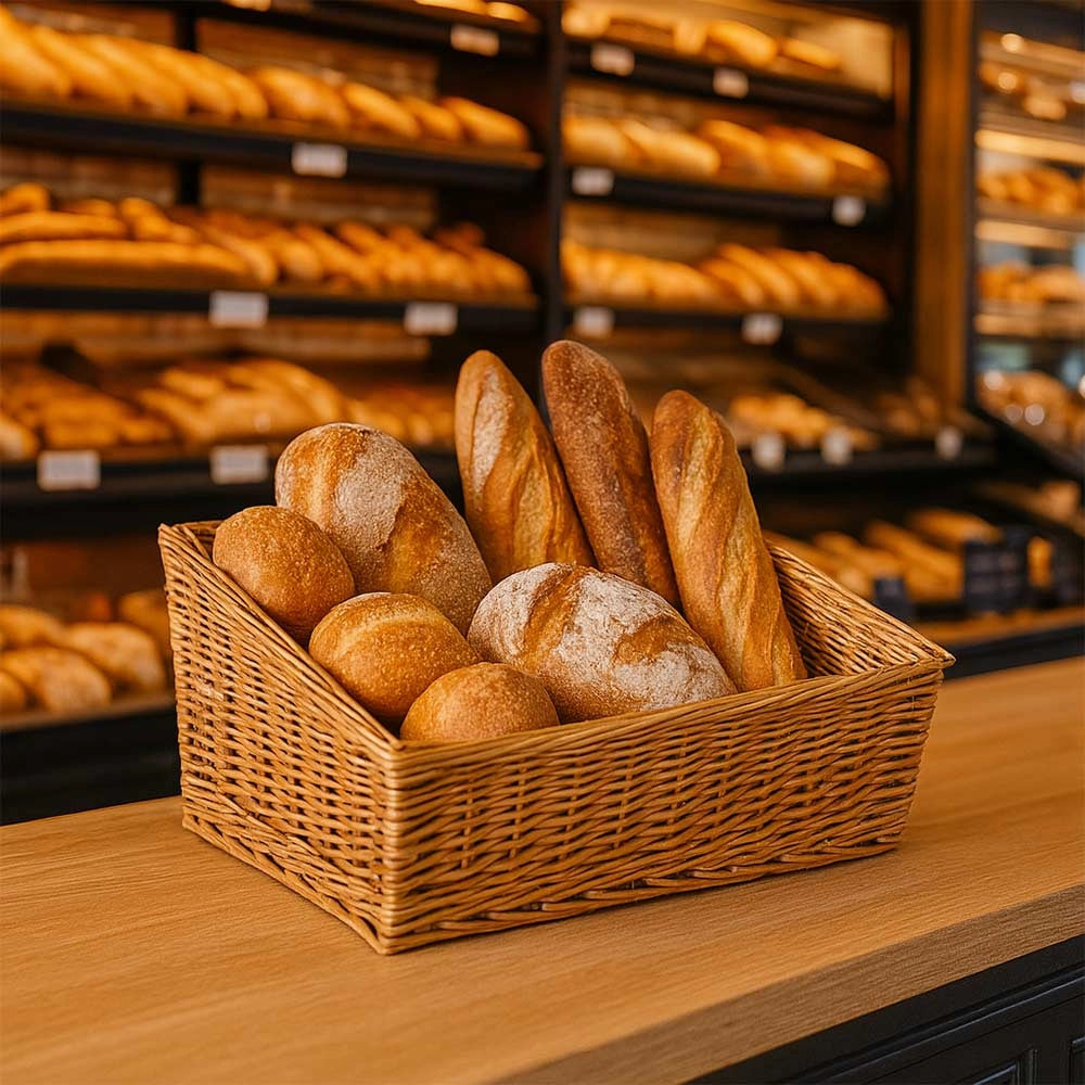 Cesta espositore portapane in vimini quadrato cm 45 x 45 h 21
