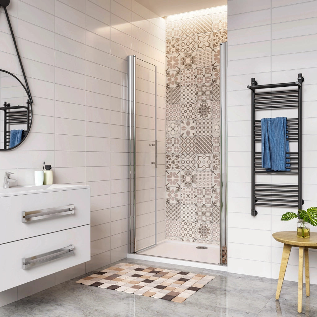 85x195cm Porta Doccia Per Nicchia Doppie Ante Battenti Saloon In Vetro 6mm Temperato Trasparente Anticalcare