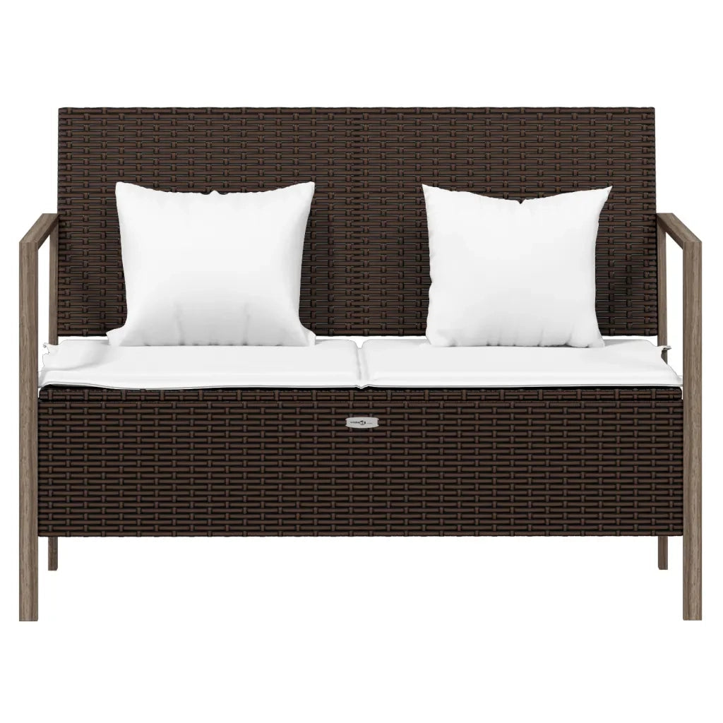 Panchina da Giardino | Panca da Giardino a 2 Posti con Cuscini in Polyrattan Marrone
