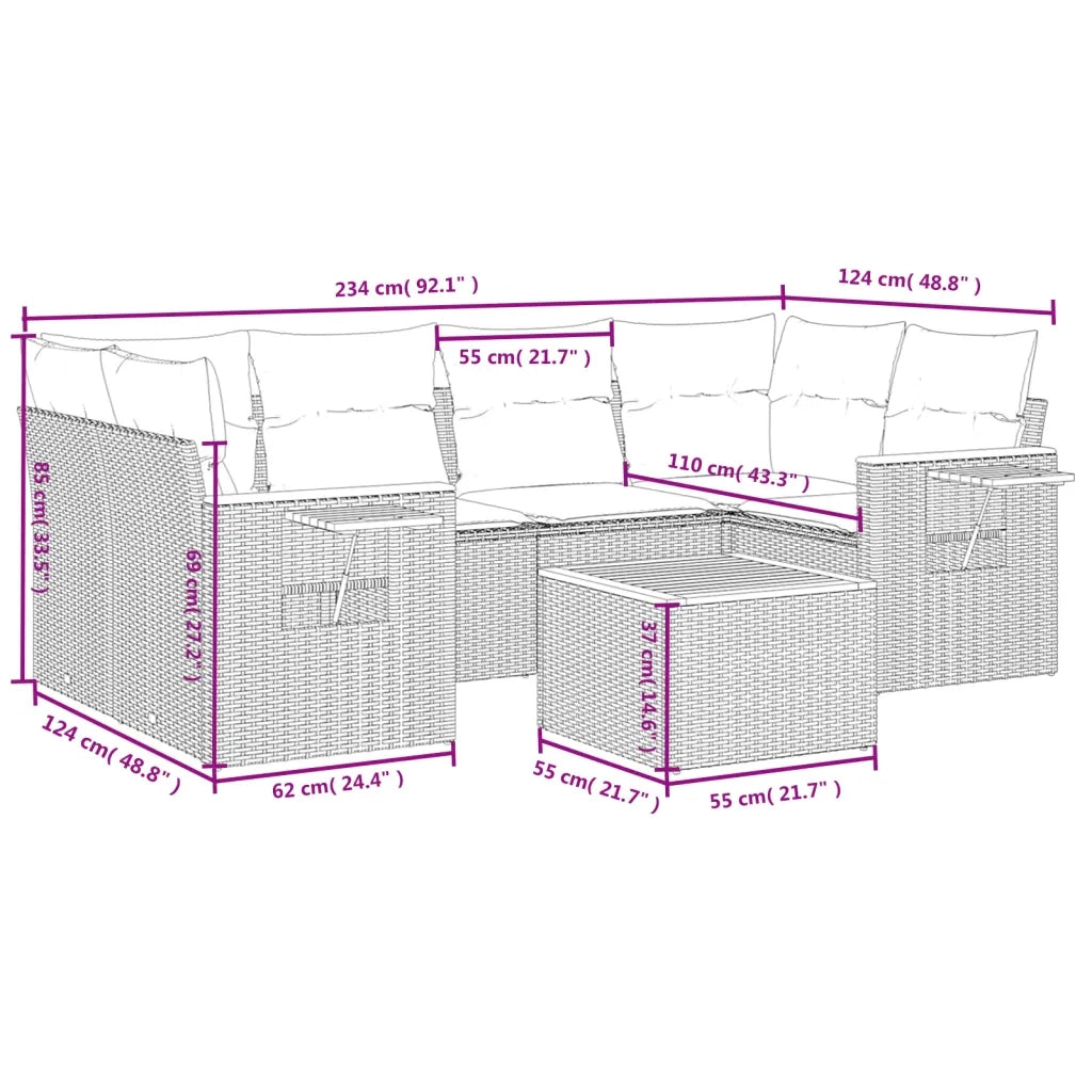 Set Divani da Giardino con Cuscini 7pz Nero Polyrattan 3259039