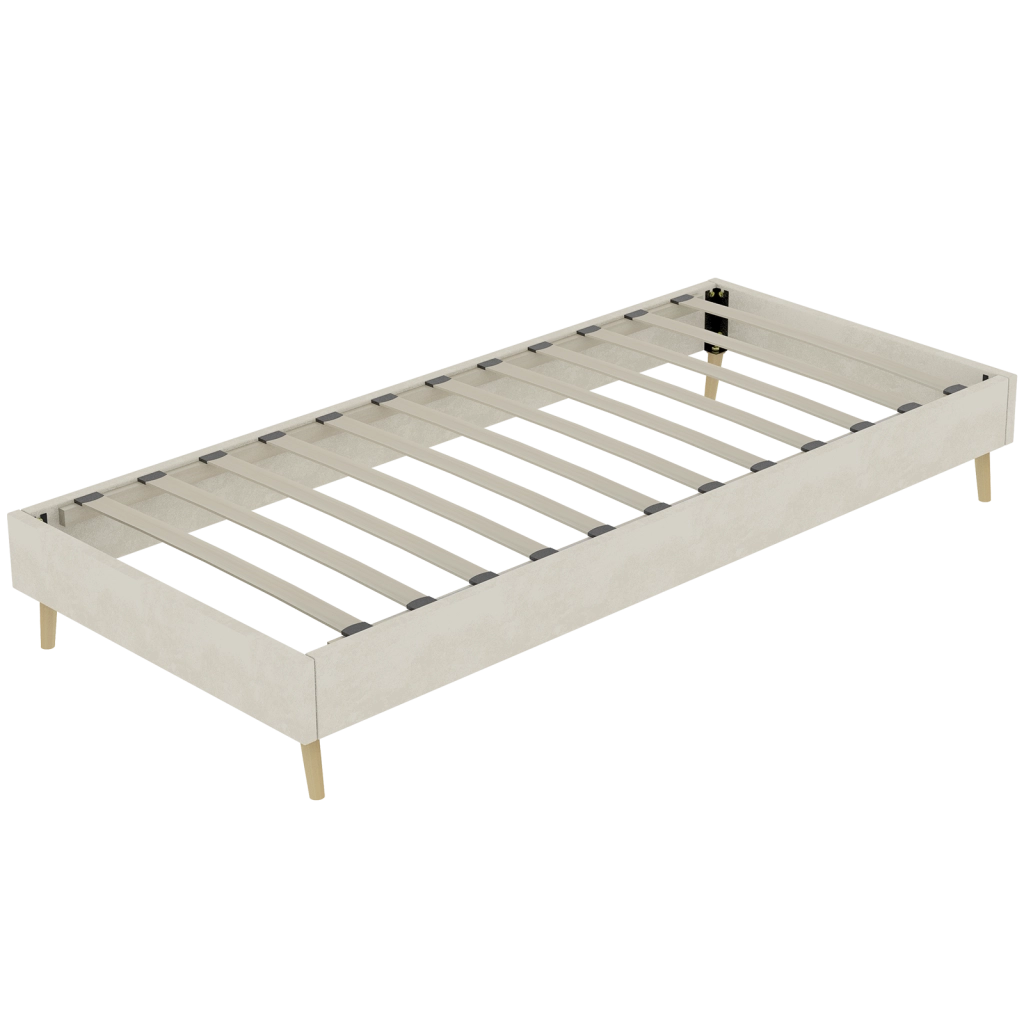 LETTO Moderno 90x200 cm Beige in Tessuto e Metallo