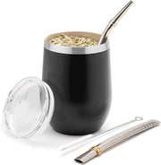 Set di Yerba Mate 350 ml con doppio rivestimento in acciaio inossidabile - Incluso due bombille e spazzola per pulizia