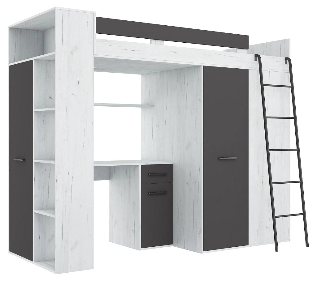 LETTO ARMADIO SCRIVANIA LIBRERIA  BAMBINI VERANA P H190x120x236cm BIANCO GRAPHITE