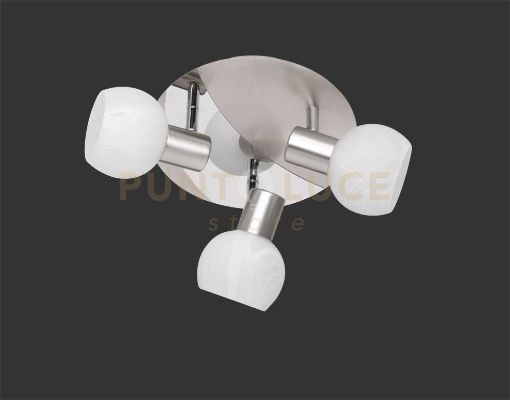 ANTIBES PLAFONIERA 3 SPOTS ACCIAIO COLORE CROMO ATTACCO E14 DIFFUSORE IN VETRO D. 22CM
