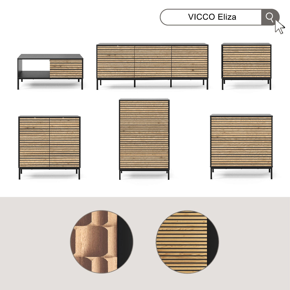 Vicco Cassettiera Nero/quercia 76 x 120 cm con 5 cassetti