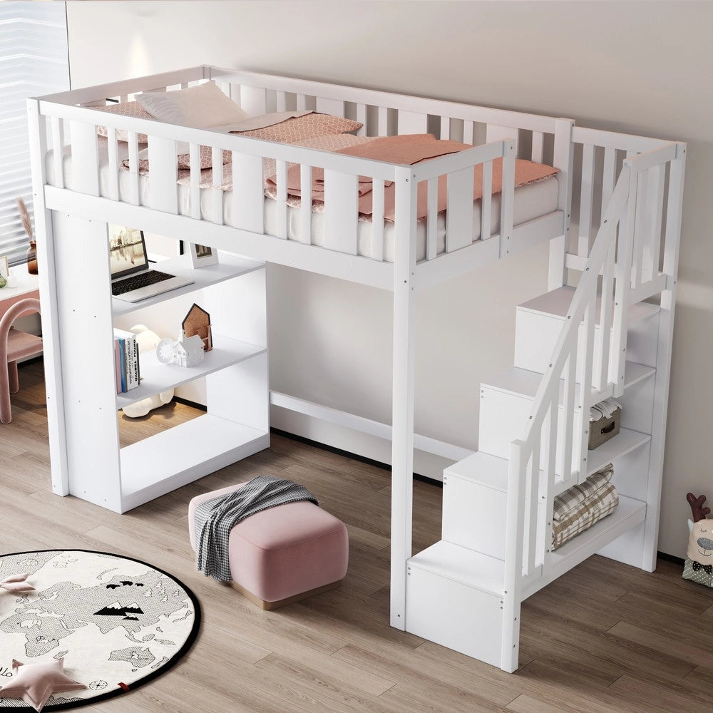 Letto a Soppalco con Contenitore ¨C MINIMAL ¨C Legno Bianco 90x200