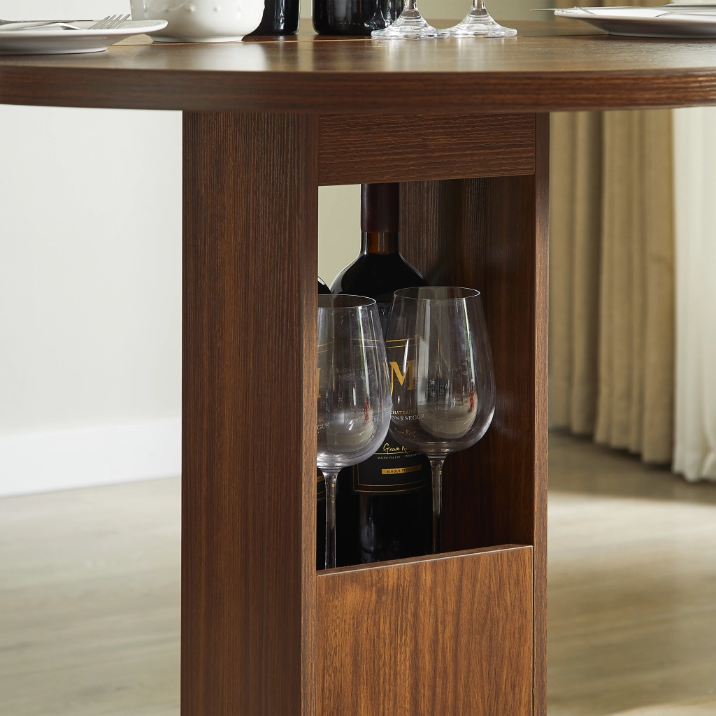 Set Tavolo Rotondo e 2 Sgabelli ¨C MINIMAL ¨C Noce, Legno e Metallo, 80 cm