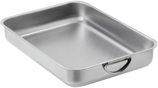 Piattaforma per forno in acciaio inossidabile - Scatola per forno migliorata - Antiscivolo - Formato rettangolare - Con maniglie - Dimensioni 40 x 28 x 6,7 cm
