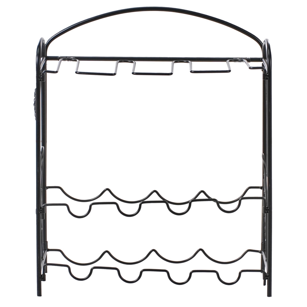 Portabottiglie in metallo nero verniciato 50 x 42 x 15 cm per bottiglie e bicchieri di vino Cucina Sala da pranzo Home Decor