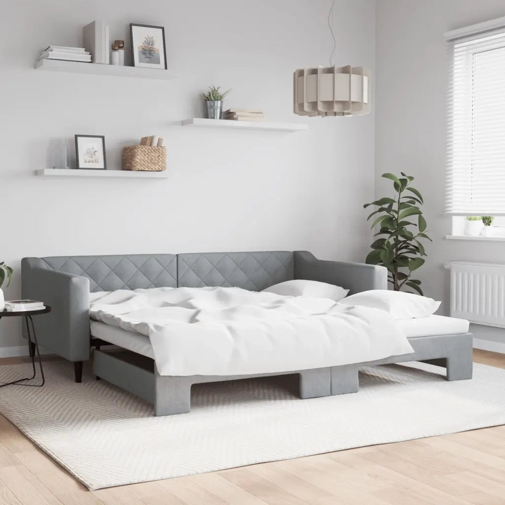 Divano letto | Sof¨¤ letto | Letto singolo Estraibile Grigio Chiaro 100x200 Tessuto