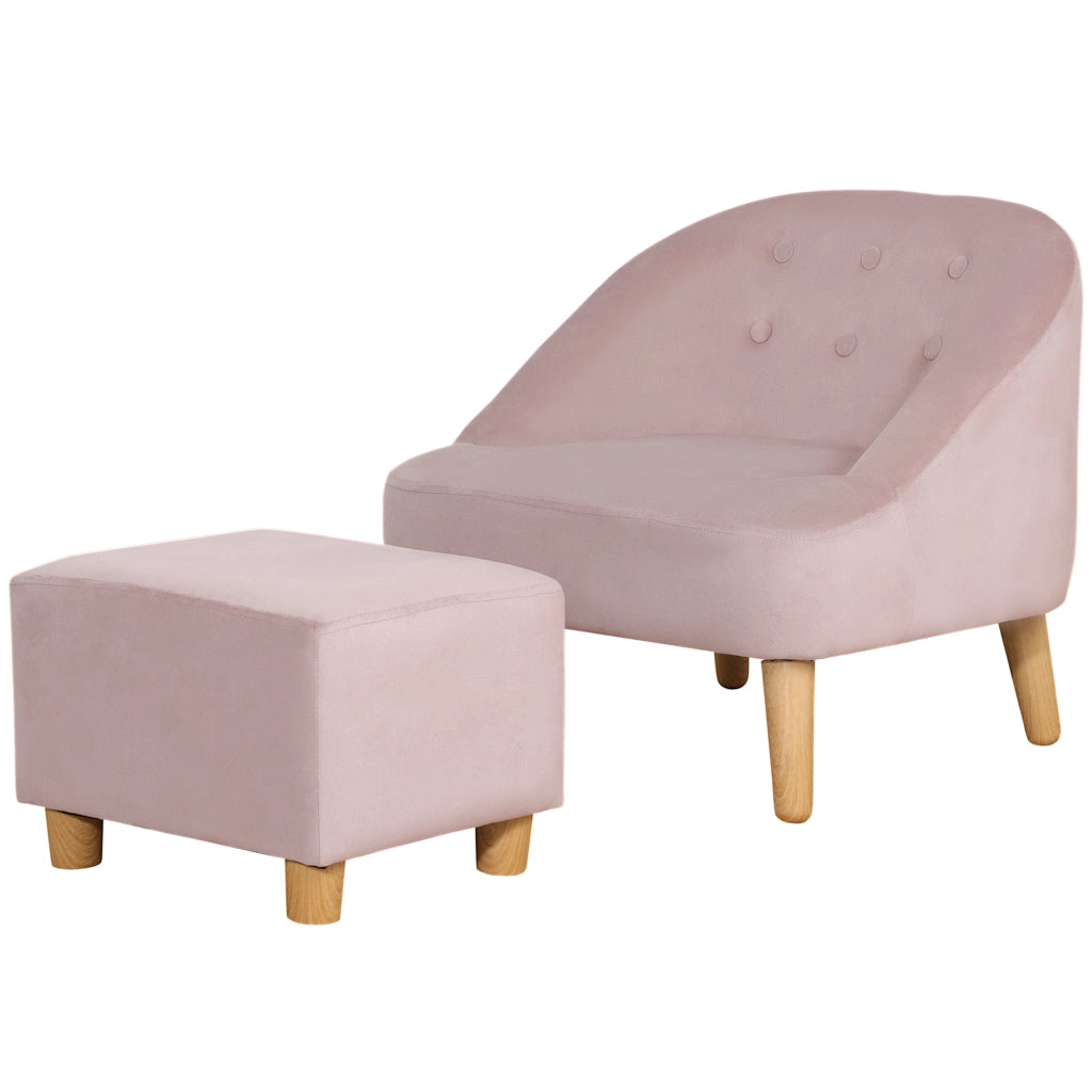 Poltrona con pouf per bambini 3-5 anni ¨C zephmum ¨C rosa velluto 51x51x50 cm