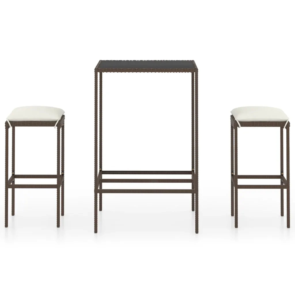 Set Bar da Giardino 3 pz con Cuscini Polyrattan Marrone 3064816
