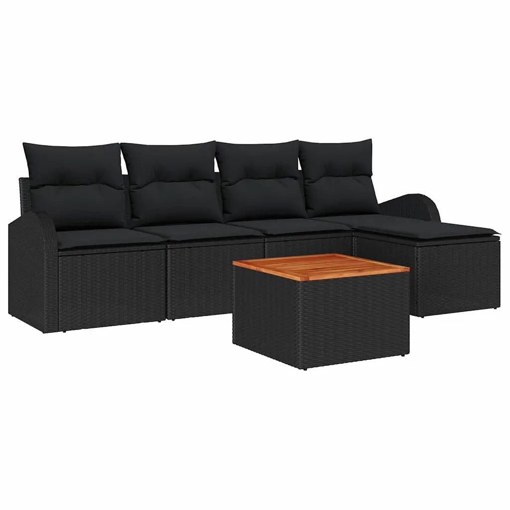 Set Divano da Giardino con cuscino 6 pcs Nero polyrattan
